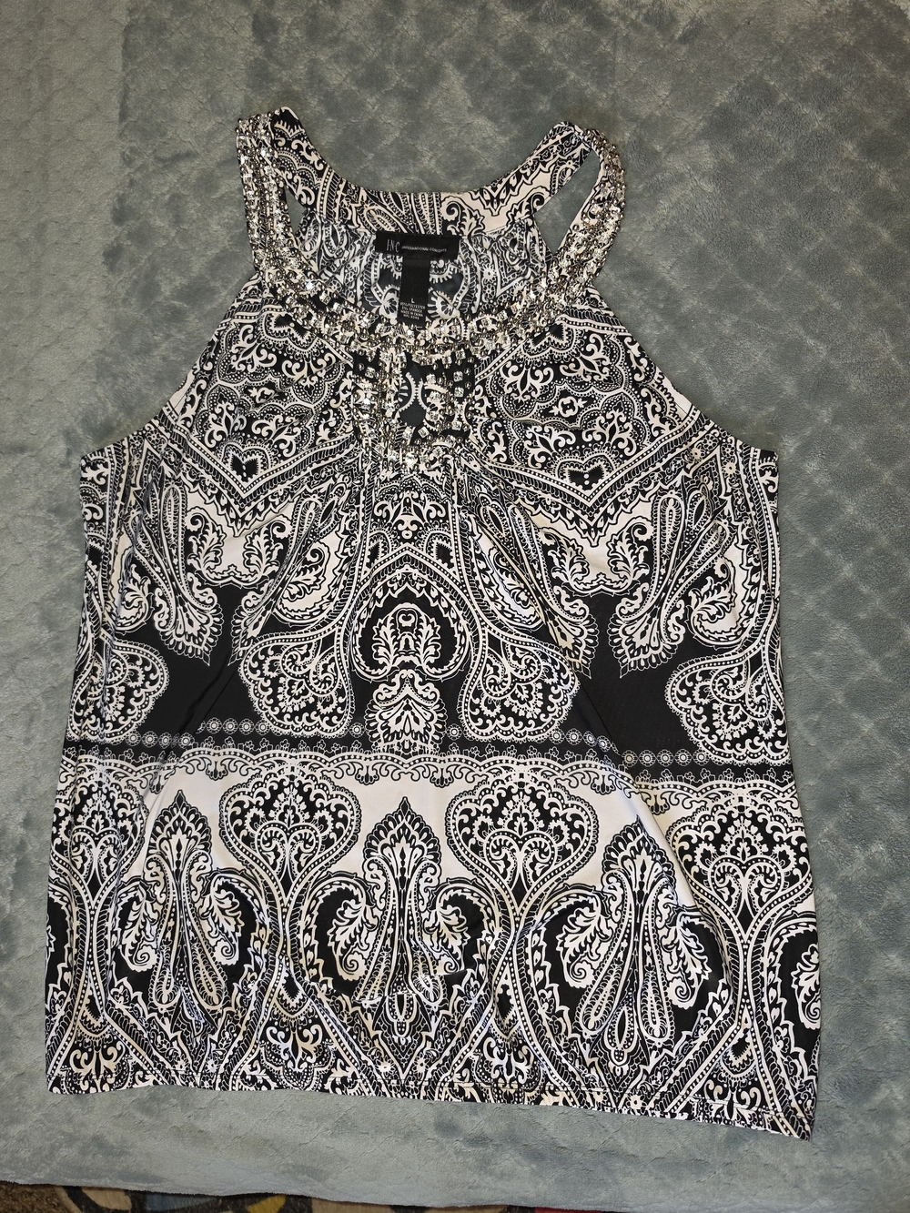 INC International Concepts Paisley Embellished Halter Tank Top Size L